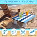 CroBlissful Beach Table Folding Camping Portable Table Striped White Aluminum Side with Carry Bag for Camping Picnics and Outdoor Activities(22x16x5 in,Navy Blue)