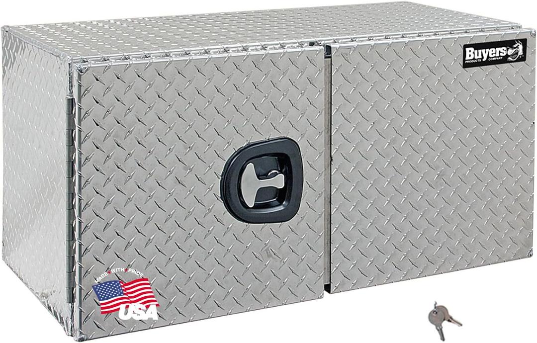 Buyers Products 1702250 Underbody Truck Tool Box with Barn Doors, 24x24x60 Inch, Diamond Tread Aluminum, Made in USA, Compression Latch, Weather-Resistant, Toolbox for Flatbeds, Trailers & Work Trucks