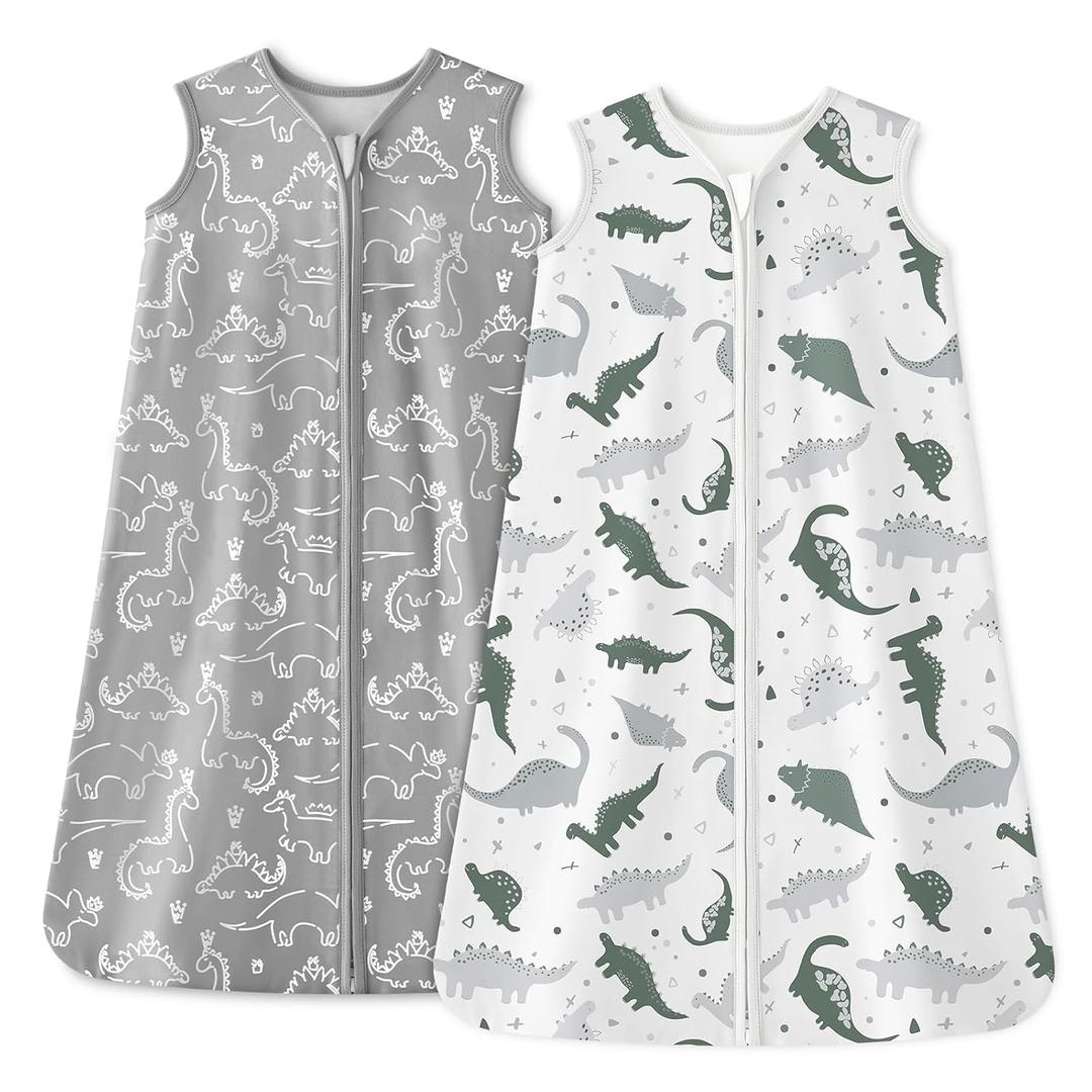 Unnivoll Baby Sleep Sack 12-18 Months 1.0 Tog Baby Wearable Blanket 100% Cotton Sleeping Sack with 2-Way Zipper for Toddler Infant Gray White Dinosaur