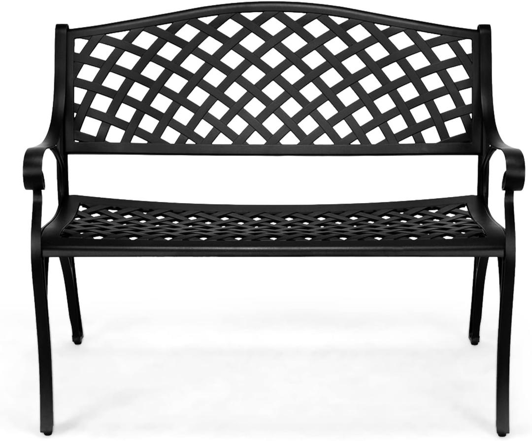 VINGLI 40.5" Patio Garden Bench,Anti- Rust Cast Iron Cast Aluminum Frame for Outdoor Path Yard Lawn Work Entryway Decor Deck (Black)
