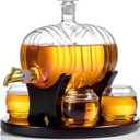 Whiskey Barrel Decanter Set for Home Bar, Unique Birthday Gifts for Men Dad, 1.3 Liter Barrel Liquor Dispenser with 4 Glasses for Bourbon, Scotch, Vodka, Tequila, Rum, Wine, Alcohol