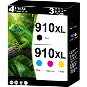 910XL Ink Cartridges High Yield Combo Pack Replacement for HP 910 XL Fit for OfficeJet Pro 8020 8025 8028 8030 8035 8010 8015 8018 8022 Printers with V21.3.1 Chip (Cyan Magenta Yellow Black, 4-Pack)