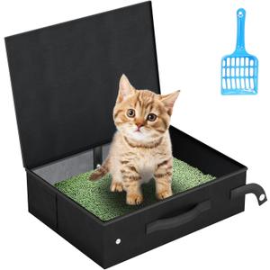 Portable Travel Cat Litter Box for Cats with Lid,Leak-Proof Waterproof Foldable Kitty Litter Box, for Cat Travel Essentials, Hotel, Airplane and Other Outdoor Use(Black)