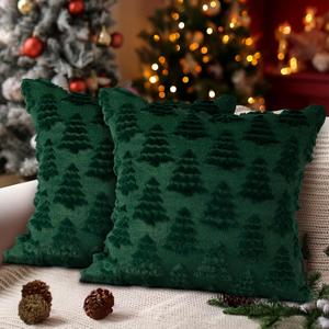 Lanpn Christmas 20x20 Throw Pillow Covers Set of 2, Winter Chrismas Tree Throw Pillow Cases Soft Plush Faux Fur Wool 20 x 20 Winter Cushion Cover for Indoor Home Bedroom Couch Sofa Decor (Green)