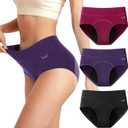 Women's Period Underwear Heavy Flow, High Absorbency Cotton Panties LeakProof Postpartum Menstrual Briefs Women Teens (Large, Multicolor-3pcs-g3)