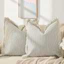 ZWJD Throw Pillow Covers 26x26 Set of 2 Striped Pillow Covers with Fringe Chic Cotton Decorative Pillows Square Cushion Covers for Sofa Couch Bed Living Room Farmhouse Decor (26" x 26" (Pack of 2), Black)