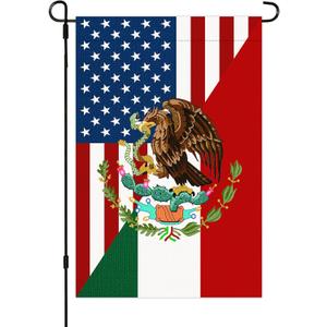 Mexico and Ameri-ca Frendship Garden Flag 12X18 Inch Mexican Burlap Flag for Garden Yard Room Outdoor Decor