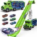 Toddler Car Truck Toys,Car Carrier Truck Toys for Kids Age 3-5 4-8,Foldable Car Track Sets with 2.8-Ft Race Track and 6 Die-Cast Race Cars, Truck Toys Gifts for 3 4 5 6 7 8+ Year Old Boys Girls(Green)