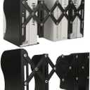 SHUESS 2 Pack Adjustable Bookends Metal Expandable Bookends for Heavy Book Holder, 2 Dividers, Black Book Stoppers to Hold Books Heavy Duty, Desk Book Ends for Shelves for Office & School (Blak)