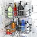 Yazoni Corner Shower Caddy, Adhesive Shower Shelves No Drilling [2-Pack], Rustproof Stainless Steel Bathroom Shower Organizer with 8 Hooks (Silver Grey)