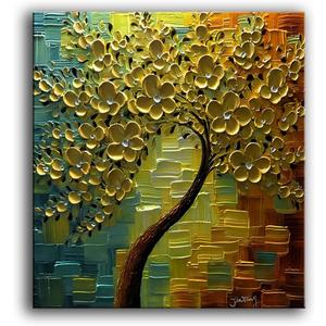 YaSheng Art - hand painted Wall Art, Modern Abstract 3D Textured Wall Art ,Golden Floral Oil Paintings ,Wall Art for Living Room, Bedroom Wall Decor, Framed Wall Art,Office Home Wall Decor Artwork 24x24inch (YS0032)