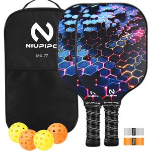 niupipo Pickleball Paddles Set of 2/4, USAPA Approved Lightweight Pickleball Rackets, Durable Fiberglass Surface with Polypropylene Honeycomb Core, Cushion Grip and Carry Bag (Blue & Purple)