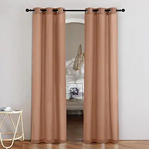 NICETOWN Terracotta Linen Doorway Curtains 80 inches Long, Grommet Thick Linen Weave Semi Sheer Window Treatments Privacy Assured with Light Filtering for Bedroom/Side Door, W34 x L80