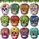 36 Pcs Sugar Skull Christmas Ornaments Wooden Day of The Dead Hanging Ornaments for Christmas Tree Xmas Dia De Muertos Cinco De Mayo Holiday Decoration
