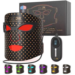 GLO24K LED Face Mask Light Therapy – Red Light Therapy Mask with 7 Color Modes, Infrared LED Facial Mask, Rechargeable Skin Care Device for At-Home Use