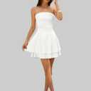 IWD Strapless Tube Dress for Women Ruched Waist Summer Mini Corset Dresses Flowy Tiered Ruffle Cute Short Graduation Dress, White X-Small