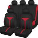 Car Seat Cover Full Set, Breathable Vehicle Front Seat and Rear Bench Split Protector, Washable Dustproof Automotive Seat Pad Accessories, Universal for SUV, Truck, Sedan (Red)