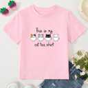 Girl's Cute Cat Graphic T-Shirts Funny Animal Lover Tee Pink (Pink)