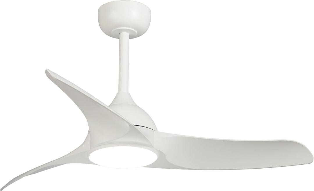 Ceiling Fans with Lights and Remote, 42 inch Modern Ceiling Fan with Light, Downrod Mount, DC Reversible, 3CCT, Dimmable, Noiseless, White Ceiling Fan for Bedroom Indoor Outdoor Use