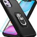 HNHYGETE for iPhone 11 Phone Case with Screen Protector: Shockproof Military-Grade Heavy Duty with Ring Kickstand Phone Case for - iPhone 11 Black