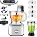 Homtone 16 Cup Food Processor, Large 11-in-1 Heavy Duty Food Processors and Blender Combo- 5 Preset Modes for Chopping,Shredding, Slicing, Kneading, Blending, Stepless Speed Control, 650W, Silver