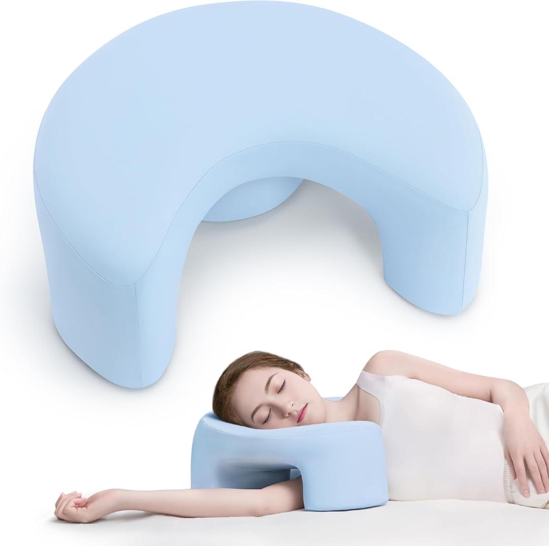 AM AEROMAX Side Sleeping Pillow with Arm Holes - Ergonomic Memory Foam Pillow for Cervical, Neck, Shoulder & Rotator Cuff Pain Relief - Ideal for Side Sleepers.(Blue) (Queen)