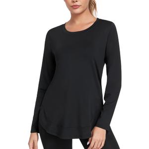 Absttith Women's Long Sleeve Workout Shirts Running Yoga Tops Athletic Sport Tee Side Split (Back 01)