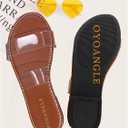 OYOANGLE Women's Clear Strap Flat Sandals Open Toe Double Band Casual Slide Sandals Brown 11