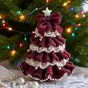 DIY Crochet Christmas Tree Kit | Handmade Crochet Christmas Tree Kit for Beginners, Handmade Holiday Decoration Set, Tree Bow Pearl Embellishment, Christmas PartyCrochet Decorations