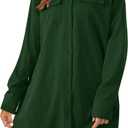 LYANER Women's Casual Button Down Shirt Dress Collared V Neck Long Sleeve Mini Dresses (Green, XXL)