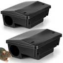 2 Pcs Rat Bait Stations Large Rodent with Key Reusable Mouse Stations Mice Blocks Heavy Duty Boxes for Outdoor Rodents Mice Blocks Station, Bait Not Included, Black (9 x 7.7 x 4.3 Inches)