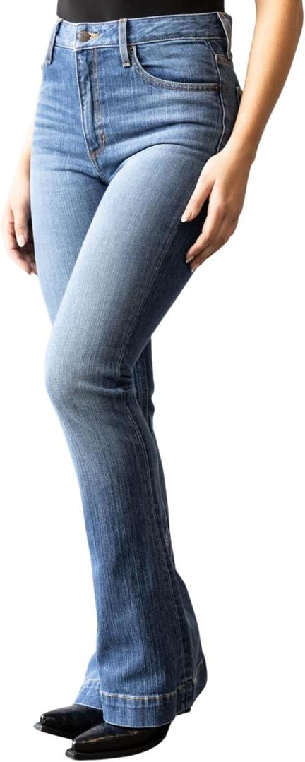 Kimes Ranch Women's Jennifer Ultra-High Rise Wide Flare Dark Wash Jeans, Mid Wash, Size 0-36