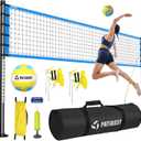 Portable Volleyball Net Set for Backyard, Beach & Outdoor - Regulation Size, Height-Adjustable Poles, PU Volleyball with Pump, Carrying Bag (Blue)