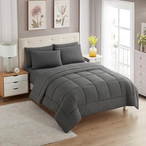 Sweet Home Collection Comforter Set with Sheets - Soft & Breathable Piece Bedding Collection - 1 Comforter, 1 Fitted Sheet, 1 Flat, Pillowcases - Deep Pocket, Premium Quality - All Season Twin XL Gray
