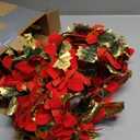 Christmas Poinsettia Garland, 9 FT Lighted Artificial Garlands with Red Flowers