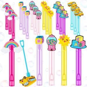 Foilswirl 24 Pcs Mini Bubble Wands with Silicone Toppers Party Favors for End of Year, Back to School Goodie Bag Stuffers Birthday Gifts
