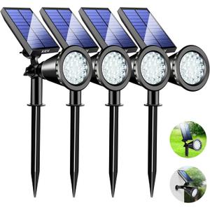 KEV 800 Lumens Solar Spot Lights Outdoor,18 LEDs Solar Flood Lights with 2 Modes &Adjustable &IPX65 Waterproof,Solar Spotlight for Driveway/Backyard/Patio Landscape/Tree/Garage(Cool White, 4 Pack)