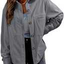 EVALESS Womens Corduroy Jackets Fashion Long Sleeve Button Down Shacket Shirt Jacket with Pockets Fall Outfits 2024 Size Small
