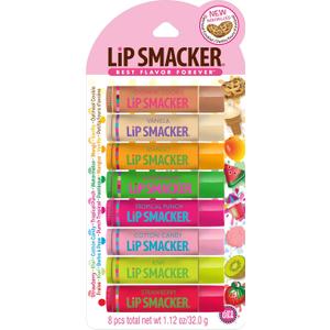 Lip Smacker Original & Best Holiday Flavored Lip Balm Party Pack, Oatmeal Cookie, Vanilla, Mango, Watermelon, Tropical Punch, Cotton Candy, Kiwi, Strawberry, Clear (1 Count (Pack of 8))
