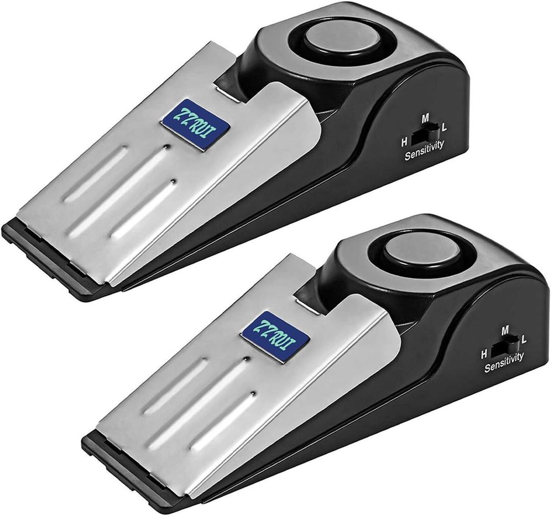 ZZRUI 2 Pack Door Stop Alarm with 120dB Siren, Wedge Door Stopper Security Device for Travel, Apartment, Hotel, Home  Portable Anti-Theft Floor Alarm for Entry Alert & Self Defense, Black