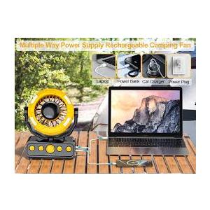 Uniqwamo Battery Powered Fan, Rechargeable Fan Portable, 180° Pivot Battery Operated Fan with Light, Timer, 360° Rotation Hanging Hook, 100 Speeds Camping Fans for Tents, Fishing, RV, Jobsite, Picnic