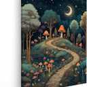 QICLM Mystical Fairy Forest Mushroom Wall Art, Fairy Wall Decor, Fantasy Starry Night Garden Botanical Canvas Wall Art Poster for Nursery Kids Room Playroom Decor, Beautiful 11x14 Inch Framed