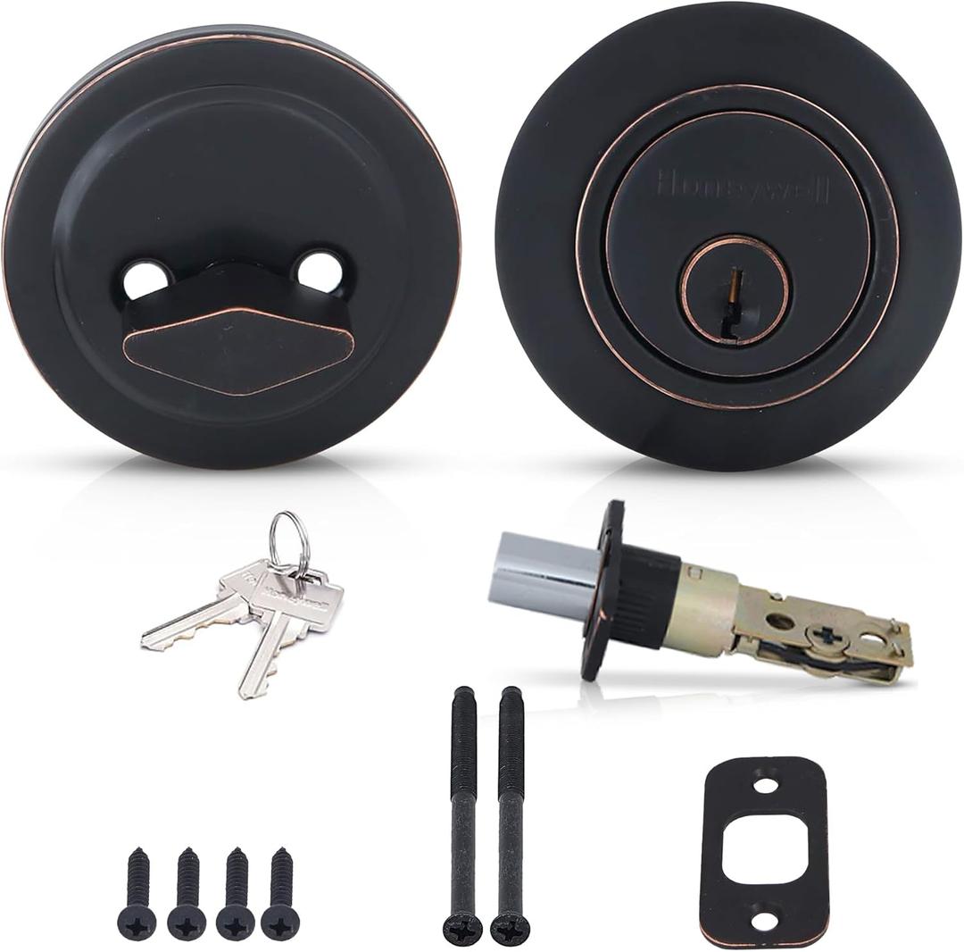 Honeywell Safes & Door Locks - Single Cylinder Front Door Deadbolt Lock Set - Anti-bump Resistant Dead Bolt Lock for Exterior Doors with 2 Entry Keys - 3 x 5 x 8.5 inches - Oil Rubbed Bronze - 8111409