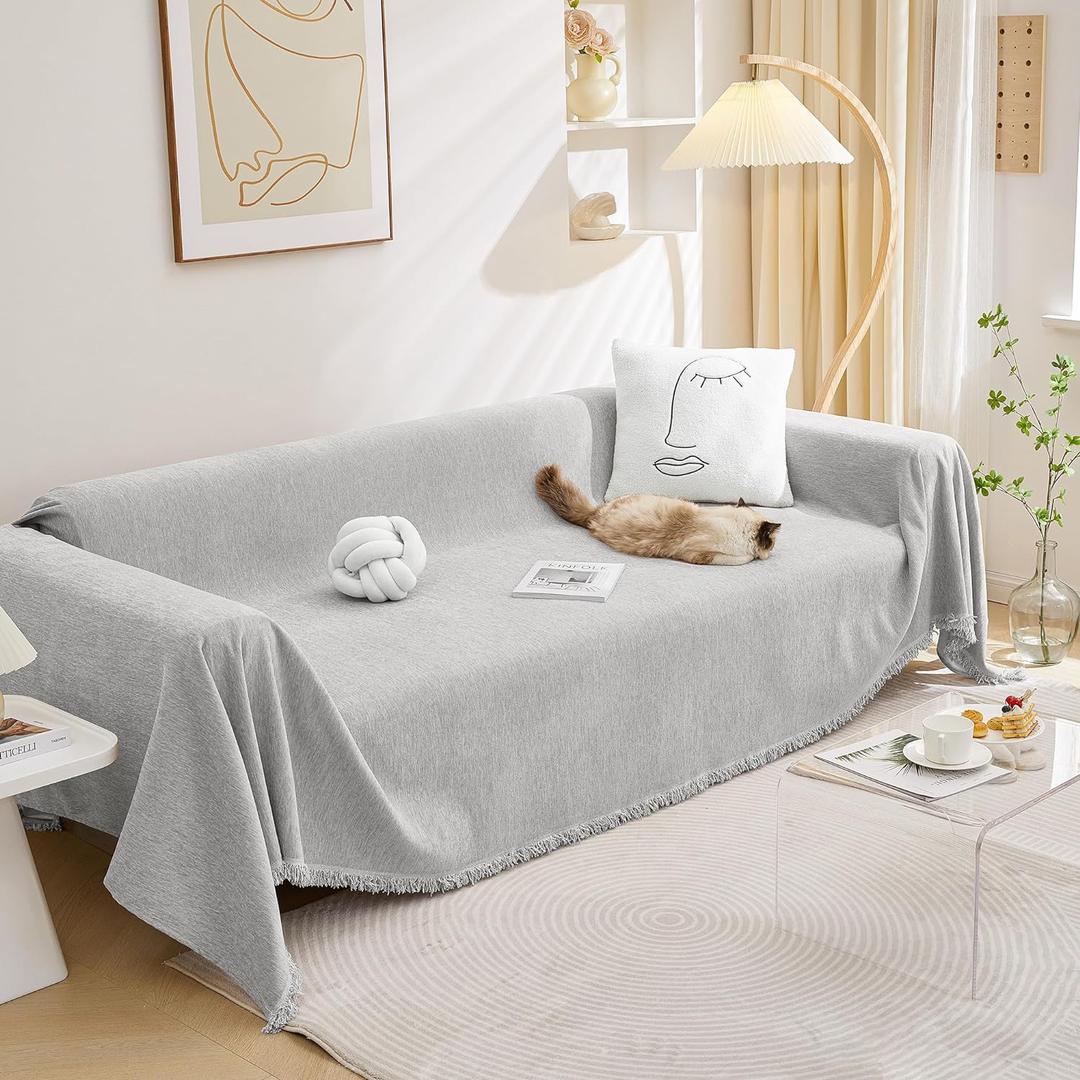 70 Inches / 90 Inches Gray Blanket With Stringy Aesthetic Trim 100% Polyester Wash Cold