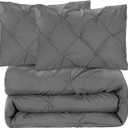 BOURINA Comforter Sets 3 Pieces - Pleat Quilted Soft Warm Oversized Microfiber Luxury Comforter Set,Grey King(102x90inch)
