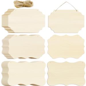 FSWCCK 24 Pieces Unfinished Hanging Wood Sign Blank with Ropes, Rectangle Blank Wood Sign Plain Hanging Craft Door Signs Wall Art Farmhouse Wooden Sign for Door Wall Art Decoration (3 Style)