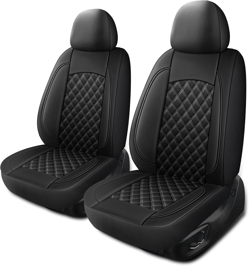 Leather Car Seat Covers,Breathable and Waterproof Napa Leather Automotive Seat Cover,Universal Interior for Cars,Sedans,SUVs,Vans,Trucks(Front Seat,Black,N3)