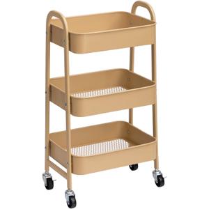 AGTEK Makeup Cart, Movable Rolling Organizer Cart, 3 Tier Metal Utility Cart with Lockable Wheels for Home & Office, Golden