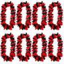 FineCheer 8 Pcs Graduation Hawaiian Leis 2024 Graduation Hawaiian Luau Flower Leis Hawaiian Flower Necklace in Bulk for Graduation Party Supplies Graduates Gift School Accessories (Black and Red)