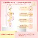 4 x Letter Keychain with Flower & Bee for Women, Girls - Initial Bag Charm for Backpack, Purse, Handbag, or School Bag